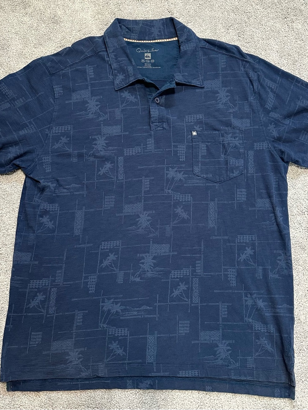 Quiksilver Men's Dark Navy Palm-Print Polo